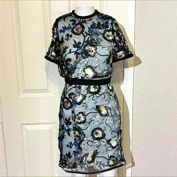 Self-Portrait Womens Florentine Embroidered Mesh Lace Floral Mini Dress US 2 - Picture 1 of 16